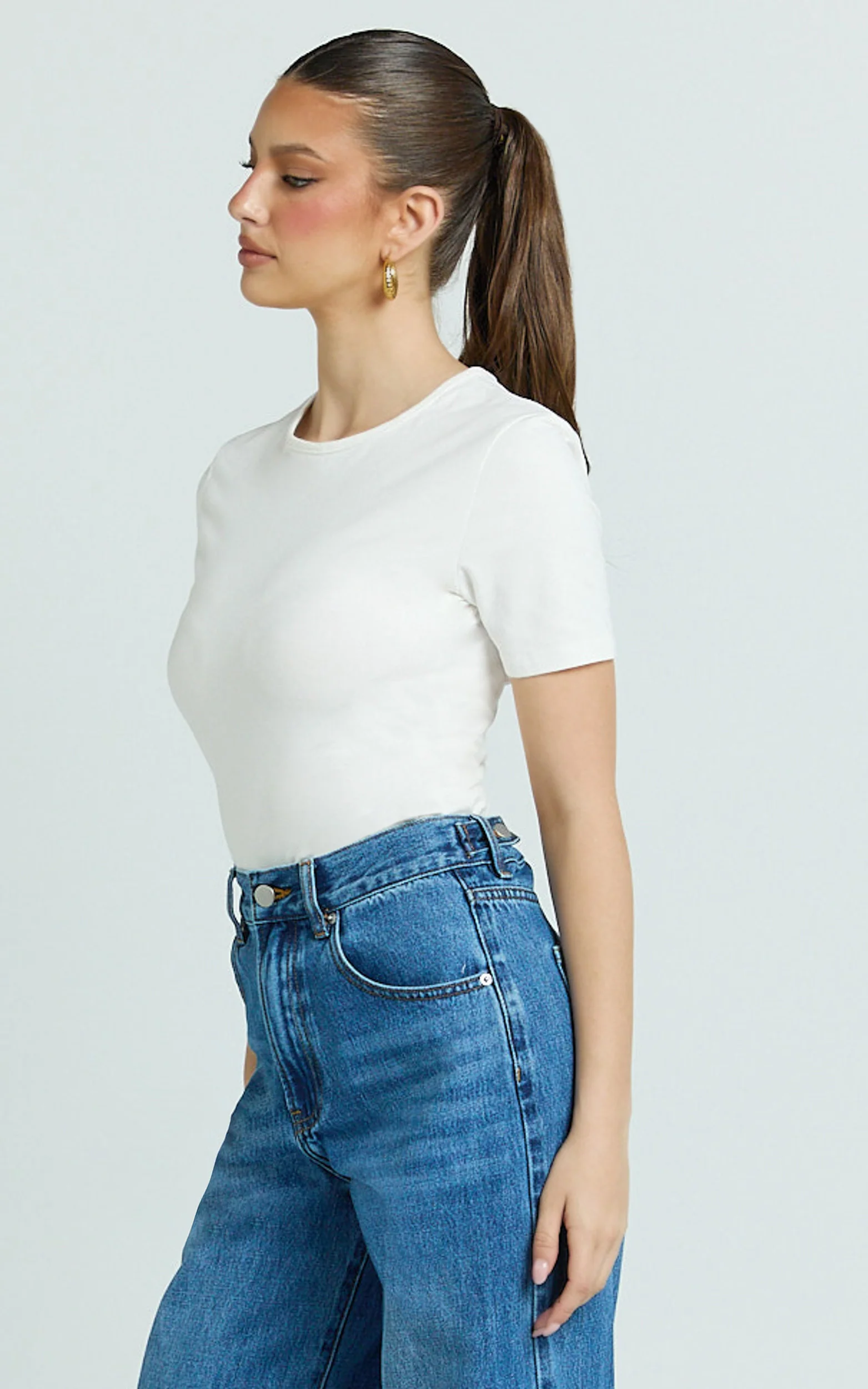 Whitney Tee Shirt - High Crew Neck in White - Image 8