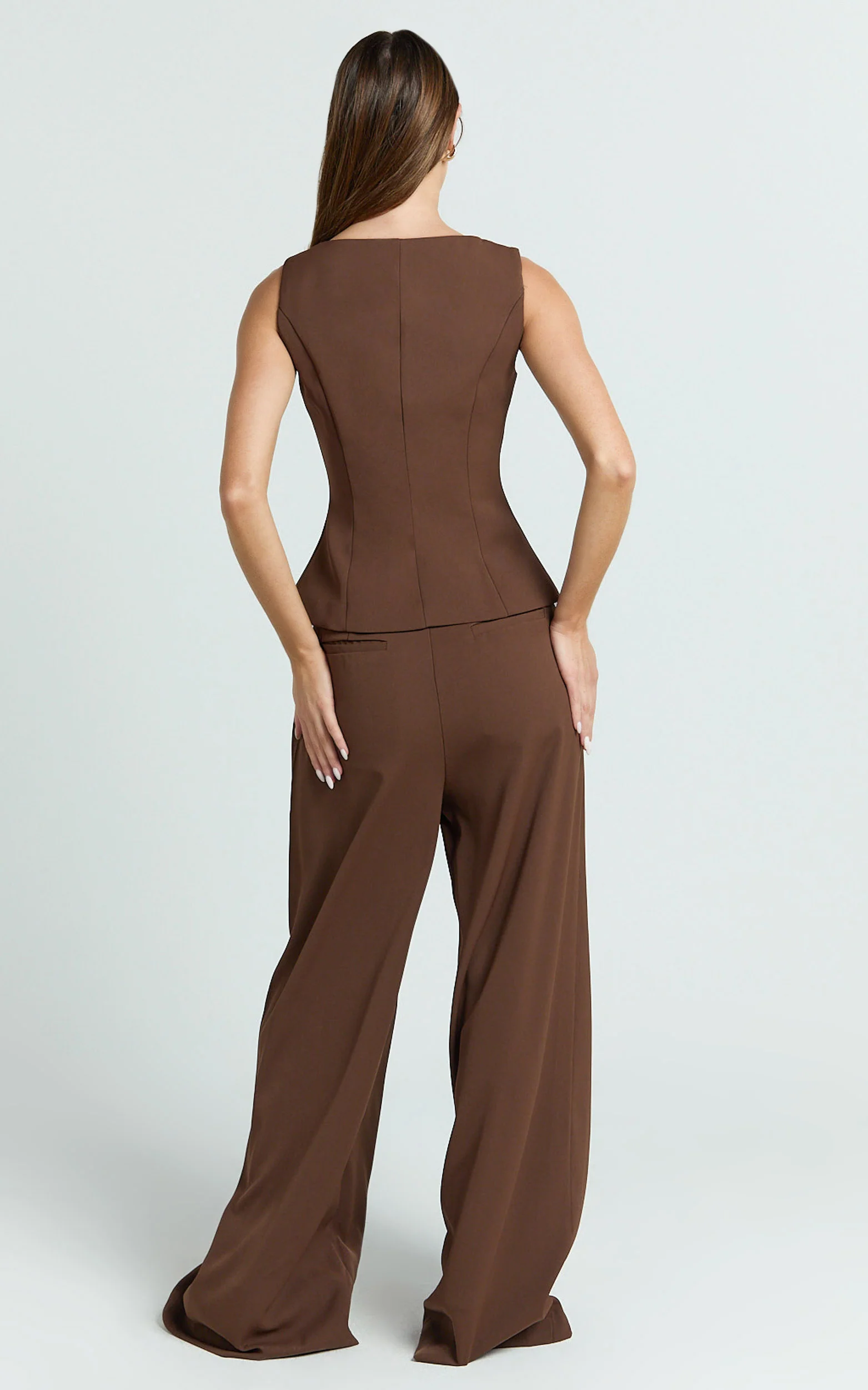 Xandria Pants - Double Pleated Wide Leg Pants in Brown - Image 6