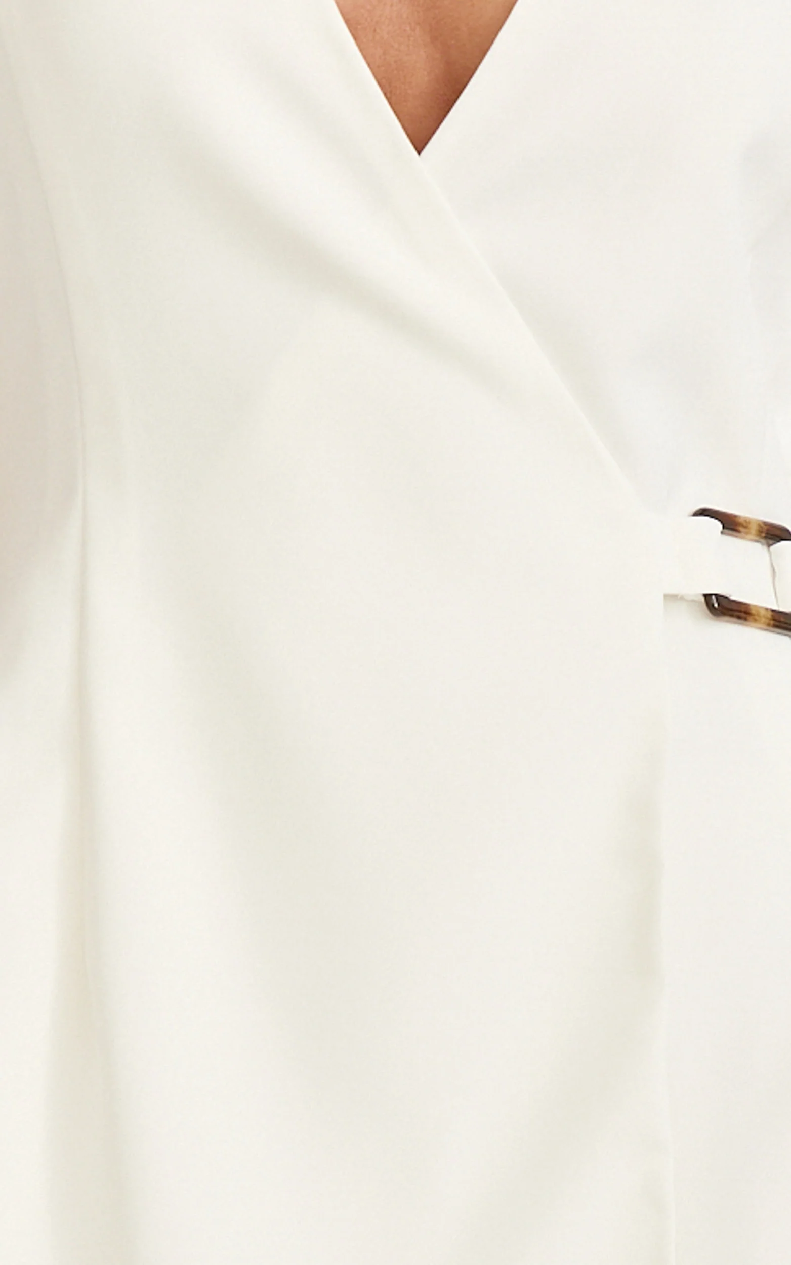 Xena Mini Dress - Mock Wrap Buckle Dress in White - Image 6
