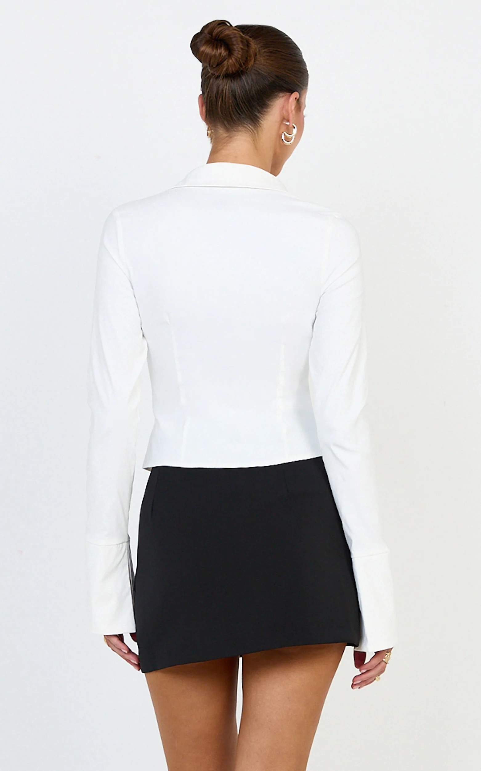 Zareena Top - Button Down Collar Shirt in White - Image 5