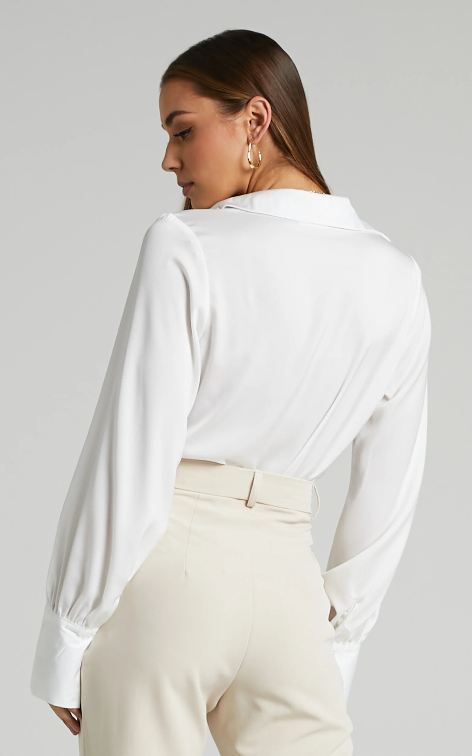 Zephyr Bodysuit - Plunge Neck Cowl Bodysuit in White - Image 8