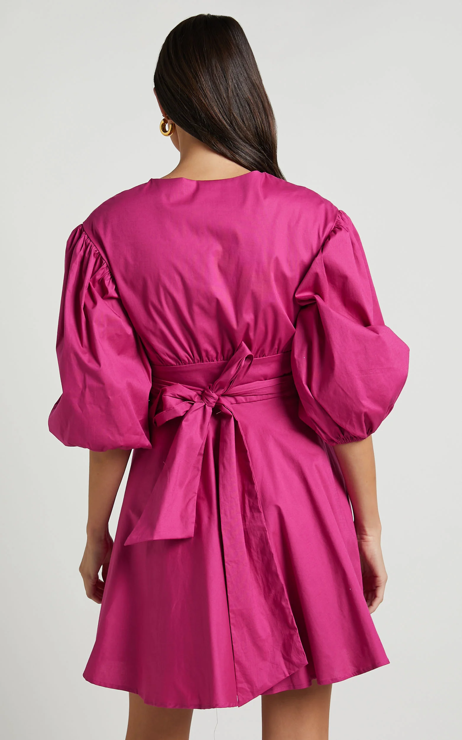 Zyla Mini Dress - Puff Sleeve Wrap Dress in Berry - Image 8